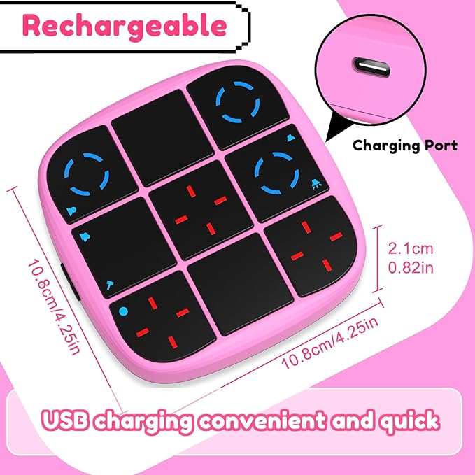 Rechargeable Tic-Tac-Toe Bolt Game, Upgraded 4-in-1 Handheld Puzzle Console, Electronic Educational Memory Game, Portable Travel Car Ride Board Games for Kids Adults (Pink)