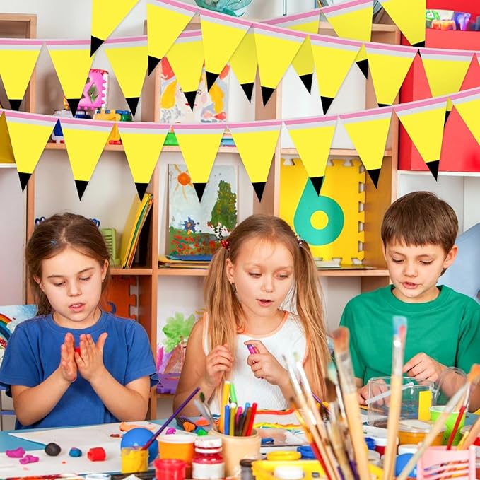 Tiamon 5 Pcs Pencil Pennant Banner Flags 10 Feet Back to School Pencil Decorations First Day of School Decorations Paper Garland Triangle Flags for Classroom Ceiling Teacher Office Hanging Decor