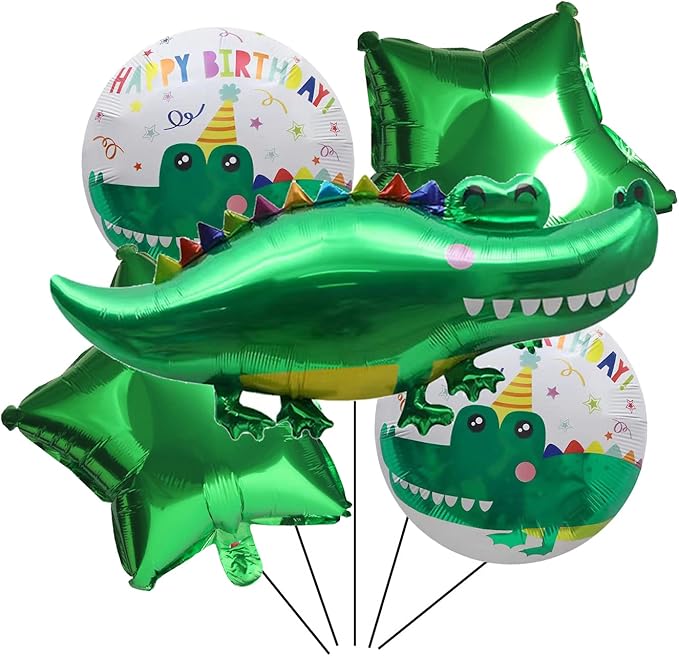 5PCS Alligator Foil Balloon Crocodile Mylar Balloon for Alligator Themed Birthday Party Decorations Jungle Animal Party Supplies