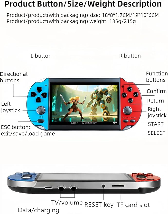 4.5 Inch Retro Game Console Multiple Simulators Built-in Free 3000 Games Support Video/Music Portable Children's Puzzle Device/Toys Electronic Game Kid's Travel Companion