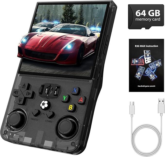 R36MAX Retro Handheld Game Console,64GB Preloaded Classic Video Games,Support 30+ Simulators,Retro Gaming Console with 4.0-in HD IPS Screen, 4000mAh Battery