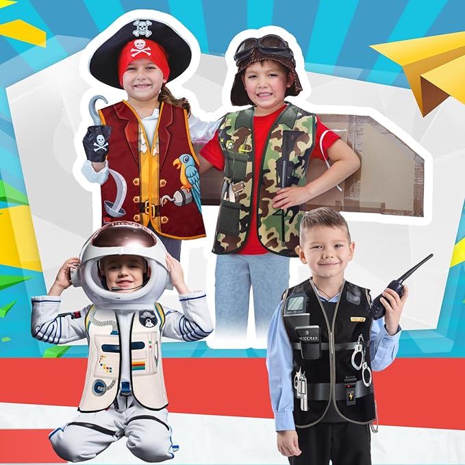 Cozypower 36 Pcs Kids Community Helper Dress Up Vest Career Costumes Toddler Girls Boys Career Day Costumes Cosplay for Pretend Play Doctor Police Fireman Car Racer Cowboy Farmers Worker