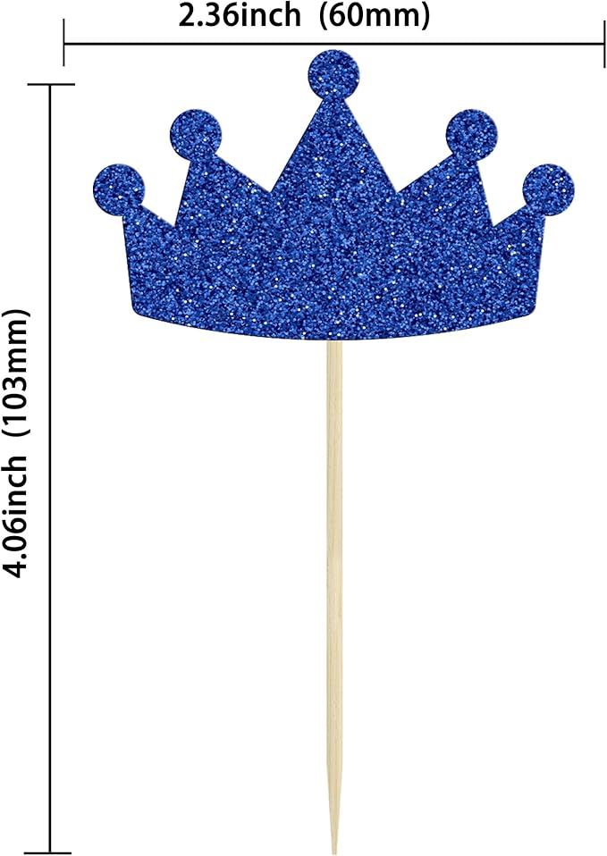 Ephlyn 24Pcs Crown Cupcake Toppers Glitter Queen Crown Cupcake Picks for Queen Princess Theme Baby Shower Girls Wedding Birthday Party Cake Decorations Supplies Dark Blue