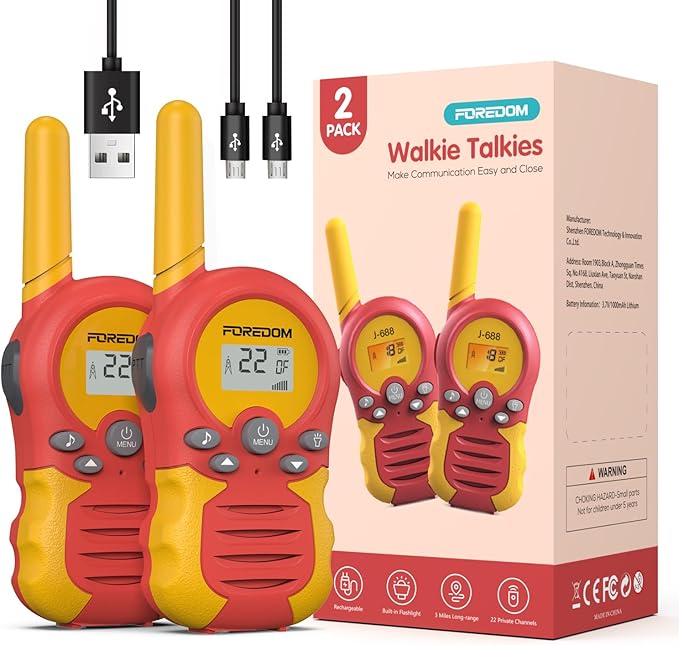 FOREDOM Rechargeable Walkie Talkies for Kids Walkie Talkies Long Range for Boy & Girl Age 3 to 12 Year Old Birthday Toys - 2 Pack