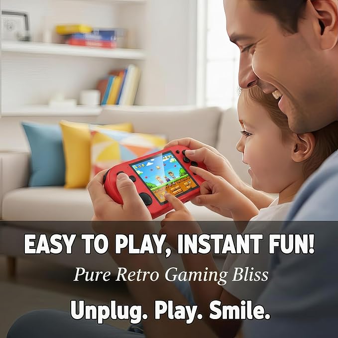 16-Bit Handheld Game Console - 3 Inch HD Screen 300-in-1 Retro Games - Portable Classic Video Game Player for Kids & Adults, Include Protective Carrying Case (Red)