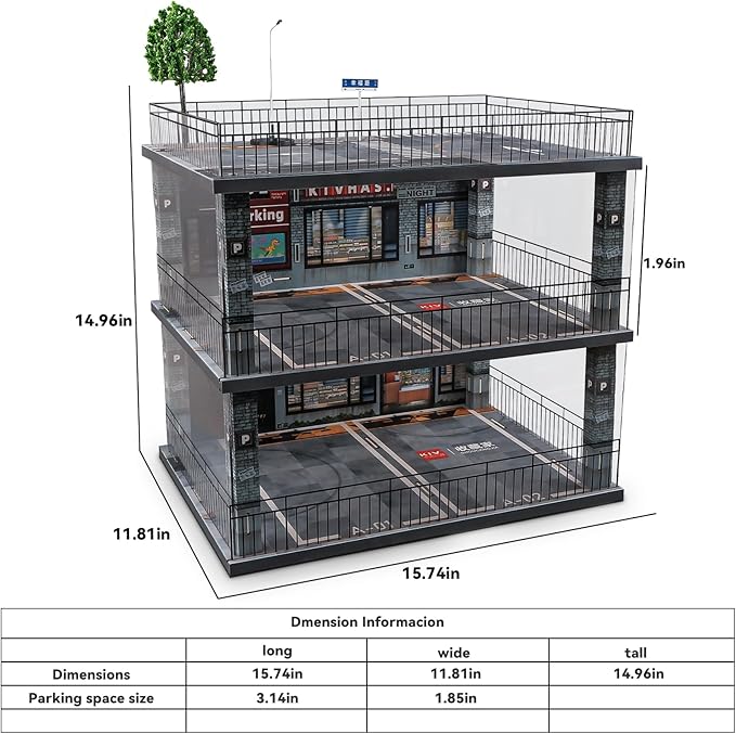 1:18 Scale Diecast Model Car Display Case Cabinet with USB Lights and Dust Cover,Diorama Garage Parking for Alloy Sport Cars and Lego Model Cars Collectibles