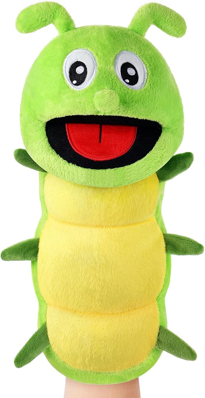 Animal Hand Puppets 11 Inch Insect Plush Ladybug Ant Dragonfly Caterpillar Puppet Toys Role-Play Puppets for Kids Storytelling Imaginative Pretend Play Teaching Preschool(Caterpillar)