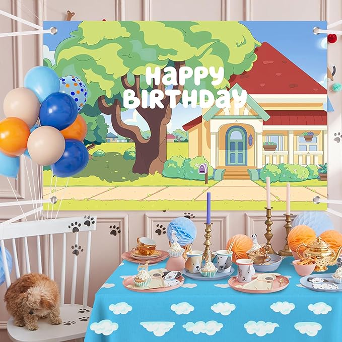 118 Dog Blue Party Decorations Birthday Supplies Paw Balloons Garland Arch Kit Backdrop Tablecloth Bone Balloon for Boys Girls Kids Theme Birthday Decor
