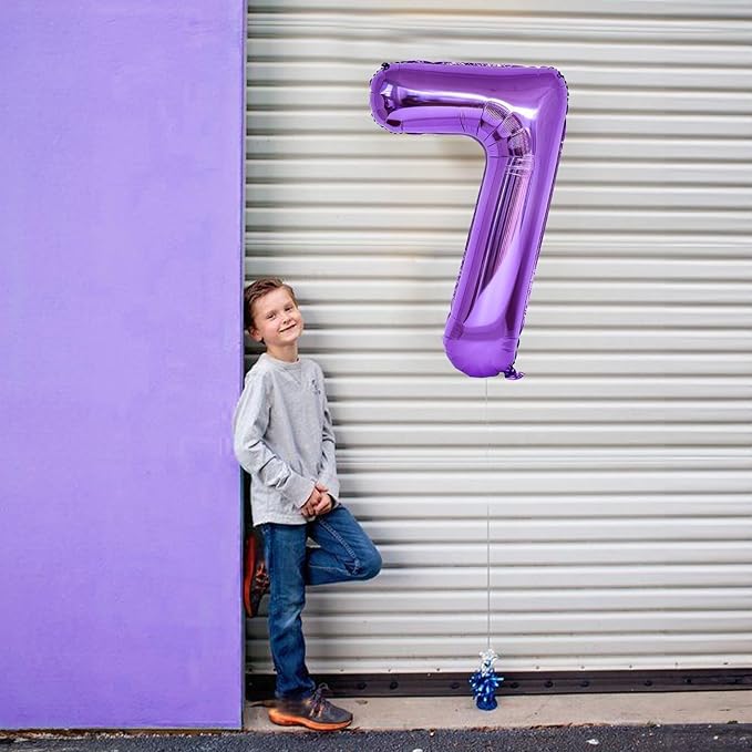 7th Birthday Number Balloon for Girls, 40 Inch Giant Mylar Purple 7 Balloon, Helium Self Inflating 7 Number Foil Balloon for Kids Birthday Party Decor Anniversary Graduation Party Decorations Supplies