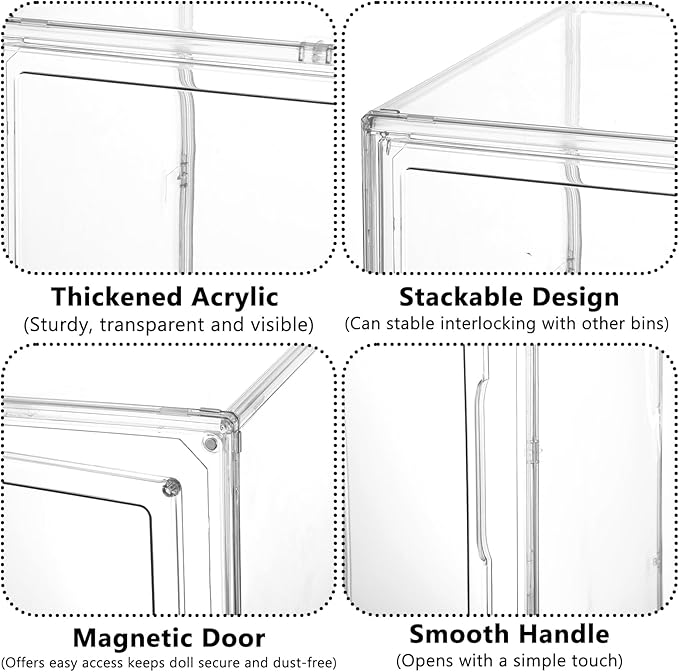 XL Display Case for Big Labubu POP MART Doll - with Magnetic Door, Acrylic Clear Dustproof Large Toy Showcase, Box Stackable Storage Cabinet - Compatible with 24 inch Oversized Plush Dolls