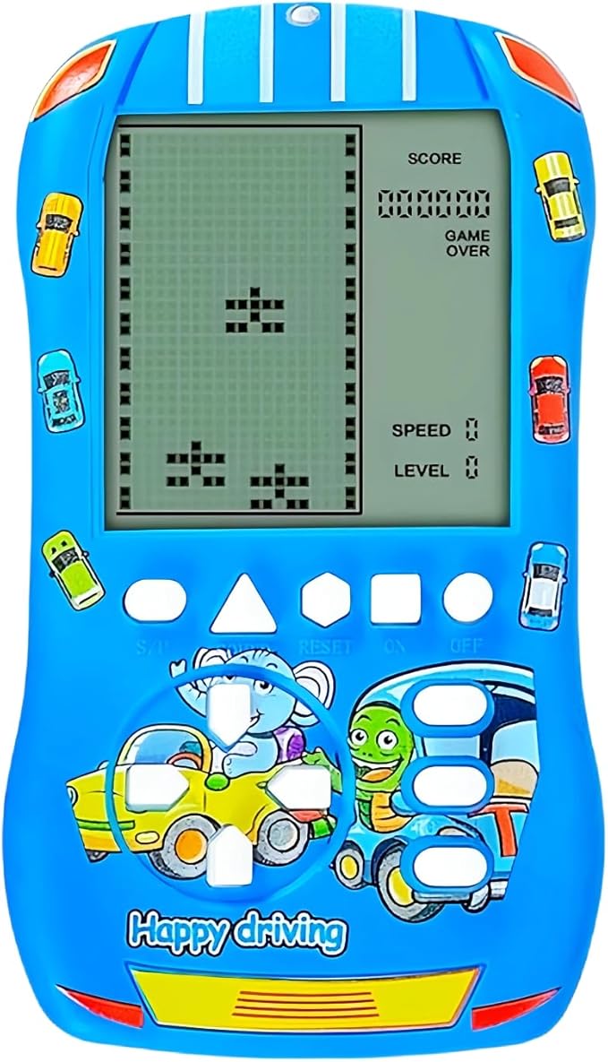 Sports Car Appearance Block Game Console Big Screen Built-in 23 Brick Games 824 Modes Adjustable Speed/Difficulty 70s/80s/90s Handheld Game Decice Kids/Teens/Birthdays (Blue)