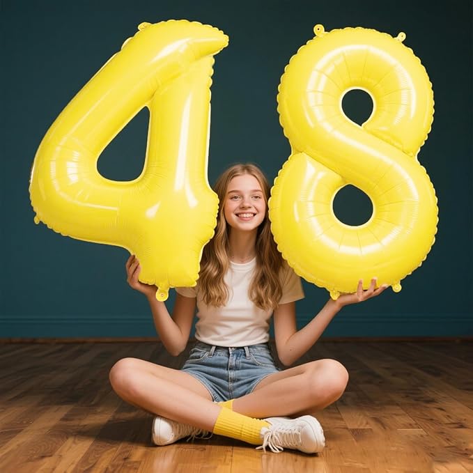 40 Inch Large 4 Balloon Numbers Macaron Yellow Big Foil Number Balloons Giant Helium Happy 14th 24th Birthday Party Decorations for Man and Women, Huge Mylar Anniversary Party Supplies
