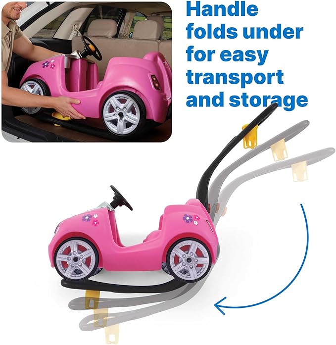 Step2 Whisper Ride II Kids Push Cars, Ride On Car, Seat Belt, Horn, Toddlers Ages 1.5 – 4 Years Old, Max Weight 50 lbs., Quick Storage, Stroller Substitute, Pink