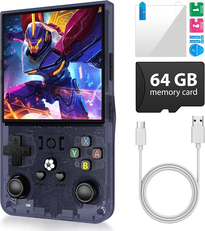 R36Max Retro Handheld Game Console, Video Game Console with 64G TF Card, 4000mAh Rechargeable, Linux System, 4.0 Inch IPS Screen Portable Pocket Arcade, Gray