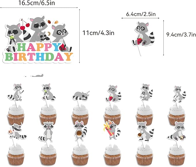Raccoon Party Decorations Birthday Party Supplies Includes Banner Spirals Cake Topper Cupcake Toppers Balloons For Woodland Raccoon Party Baby Shower Decorations