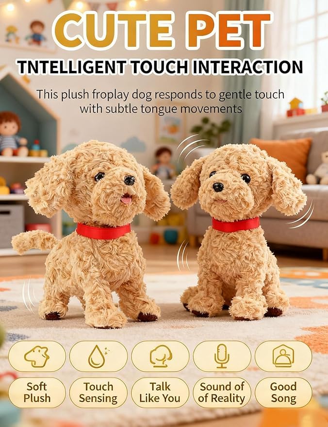Orgone Robot Dog Lifelike Toy, Interactive Robot Dog with Touch Sensing Voice Music Mimic Leash Remote Soft Fur – Battery Powered Puppy (1PC - B)