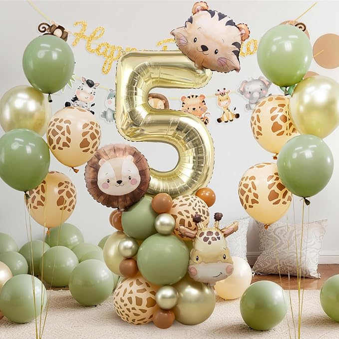 Jungle Safari Birthday Balloons, Animal Balloons Décor Happy Birthday Party Decoration for Wedding Birthday Party (Number 2)