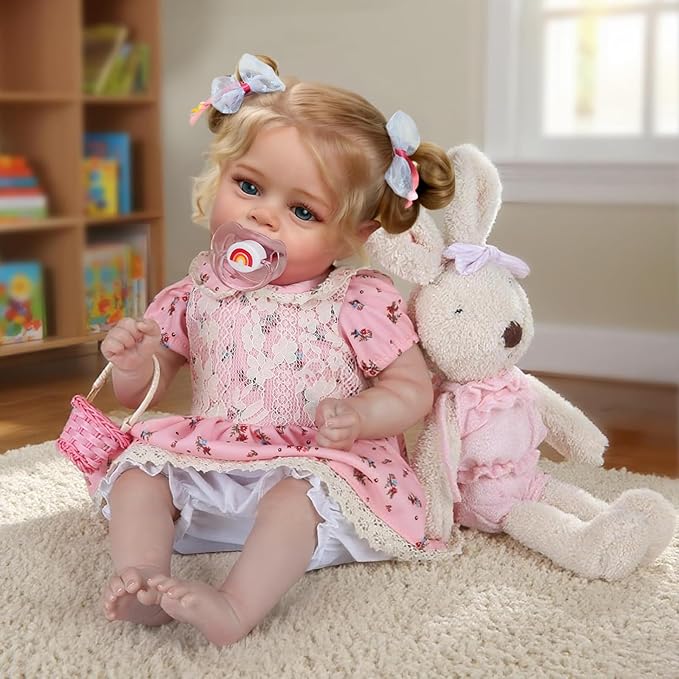 CHAREX Realistic Reborn Baby Doll Girl – 20 Inch Lifelike Real Life Handmade Newborn Toddler, Soft Cuddly Weighted for Pretend & Creative Playtime, with Blond Hair Accessories Gift Set for Kids Age 3+
