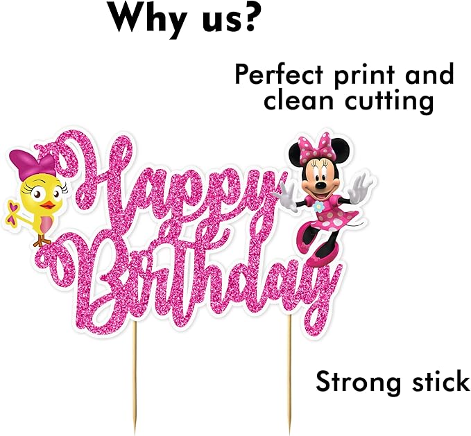 "Minie Mouse Happy Birthday Cake Topper – Cartoon Theme Cake Decoration for Girls – Pink and Cute Minie Cake Topper for Shower, Birthday Party, Family Celebrations & Cartoon Fan Events"