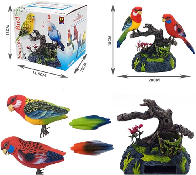 nulala Two Simulation Parrots Birds Toys - Voice Controlled Parrots Chirping and Wings Flap - Electronic Birds Pet for Home Garden Decor Ornament (513A)