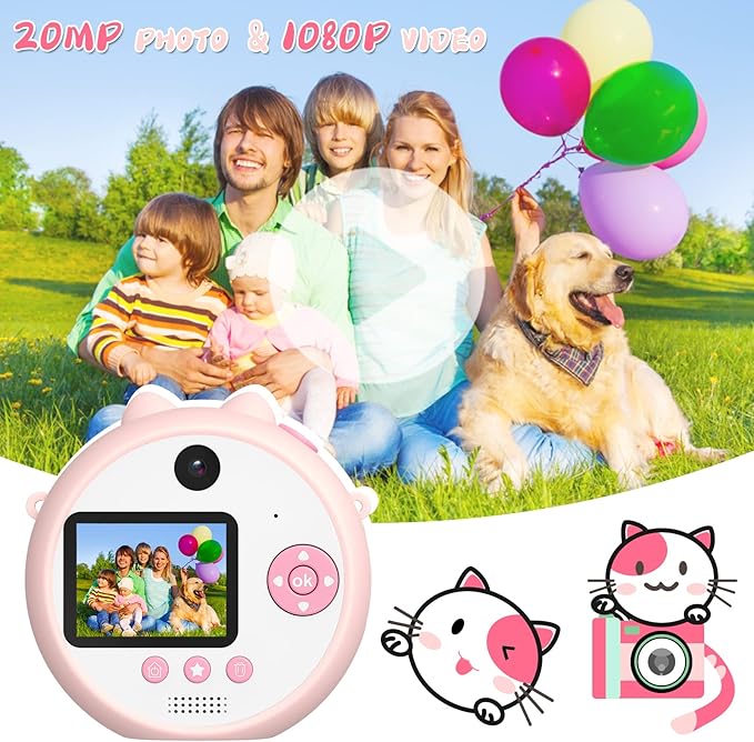 Kids Camera with Tripod, Digital Camera for Kids Aged 3-12, HD Kids Digital Camera with 1080P Video Recording, Durable ABS Material, Toys Camera for Boys Girls with 32GB Card(Pink)