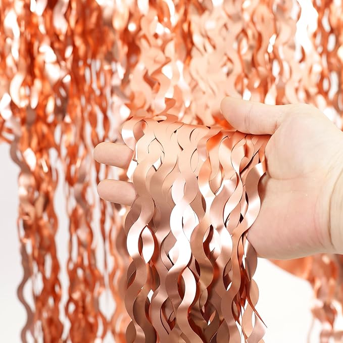 4 Pack Rose Gold Foil Curtain Birthday Decorations - 3.3x6.6ft Wavy Tinsel Foil Backdrop Party Streamer Party Supplies Background | Tinsel Curtain Backdrop for Parties