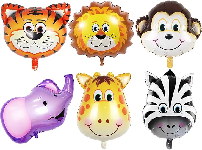 Jungle Safari Birthday Party Decorations - 6 Pack Giant Animal Balloons for Boy Kids' Safari Jungle Baby Shower Wild One Birthday Zoo Party Decorations