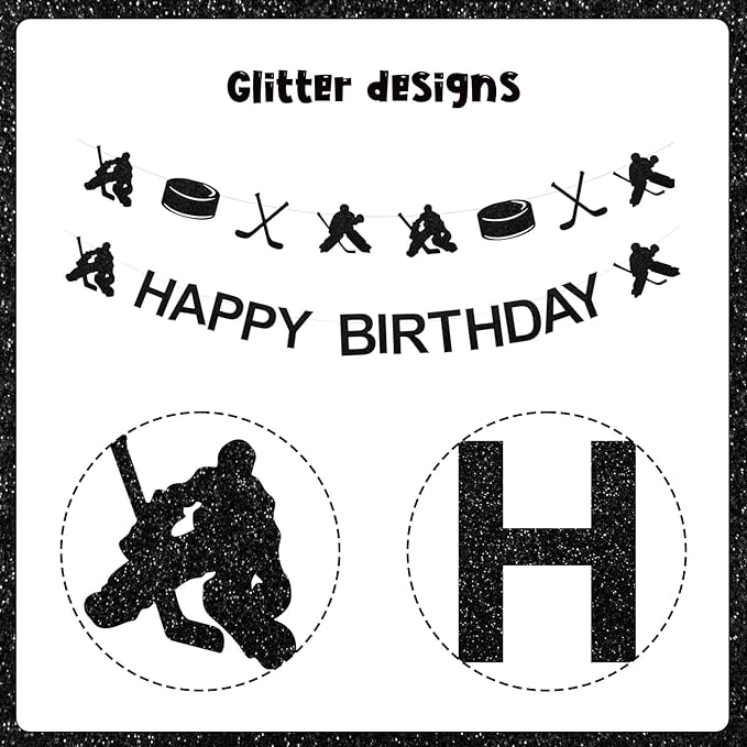 Ice Hockey Birthday Decorations for Boys Hockey Birthday Party Supplies with Ice Hockey Happy Birthday Banner Cupcake Cake Toppers Hockey Garland for Sports Birthday Party Supplies