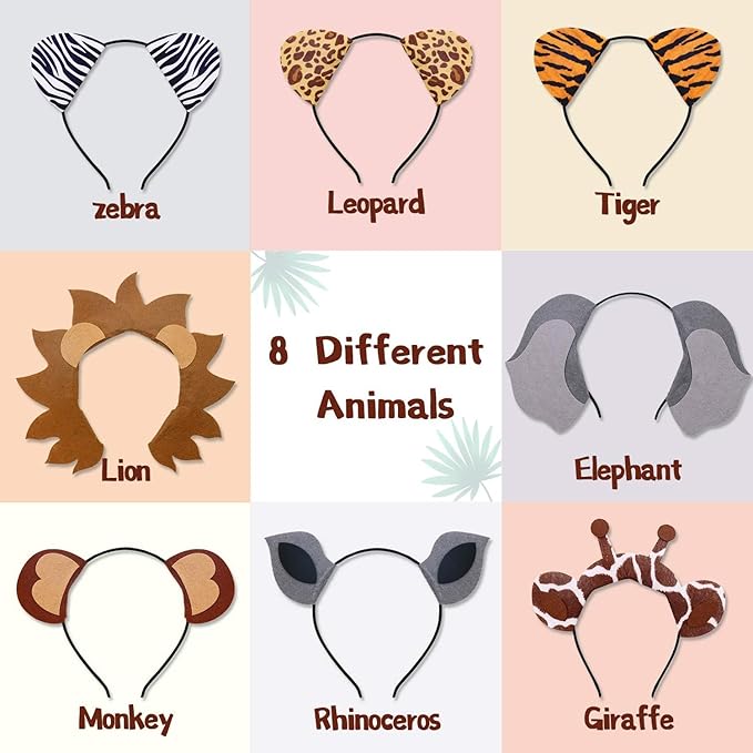 CiyvoLyeen Animals Ears Headbands Birthday Jungle Safari Zoo Party Favor Monkey Rhinoceros Elephant Hair Hoop for Kids
