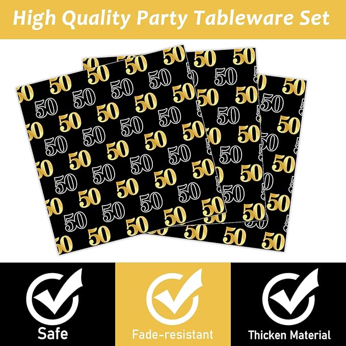 ZOIIWA 96 Pcs Vintage 50th Birthday Party Decorations Vintage 1976 Birthday Tableware for Men Woman Cheers to 50 Years Dessert Plates Napkins Forks for 24 Guests Back in 1976 Party Favors