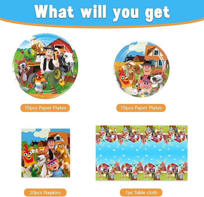 la granja de zenoon Party Supplies 41Pack include 20 plates, 20 napkins 1 tablecloth for birthday party Decoration (Zenoon)