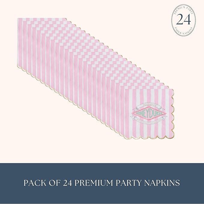 Harry Potter X Bonjour Fête Honeydukes Large Pink Stripe Napkins | Gold Foil | Premium 3-Ply Lunch Napkins for Harry Potter Themed Parties | Pack of 20, 6.5" Folded | Festive Party Supplies