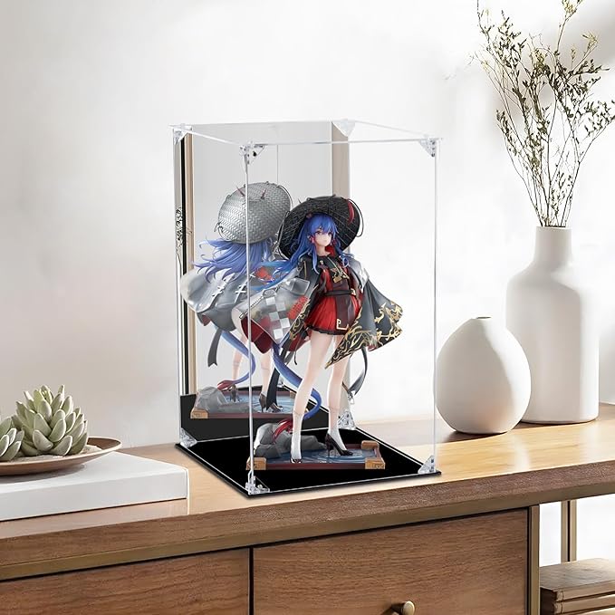 Acrylic Display Case for Collectibles Assemble Clear Acrylic Display Box with Mirrored Back, Alternative Glass Case for Action Figures Lego Model Doll Toys Display (10x10x15.7 inch; 25x25x40 cm)