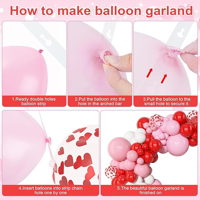 Amandir 153pcs Red Pink Balloon Arch Garland Kit, Different Sizes 18 12 10 5inch Red Pink White Latex Heart Confetti Valentines Balloons for Birthday Proposal Wedding Galentines Day Party Decorations