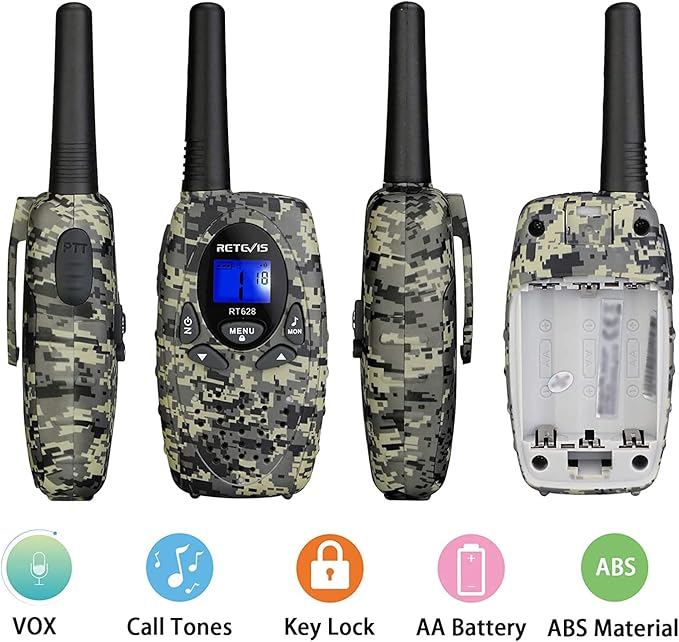 Retevis RT628 Kids Walkie Talkies, Army Toys for 5-13 Year Old Boys Girls, FRS Walkie Talkie, TR604 AM FM Radio, Battery Operated Portable, Plug in Wall, for Senior