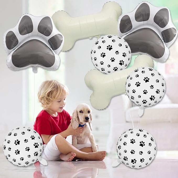 8 Pcs Dog Balloons 30 Inch Bone Foil Balloons Paw Print Balloon Dog Birthday Decorations Grey Dog Paw Balloon Pets Puppy Themed Birthday Party Decorations Supplies