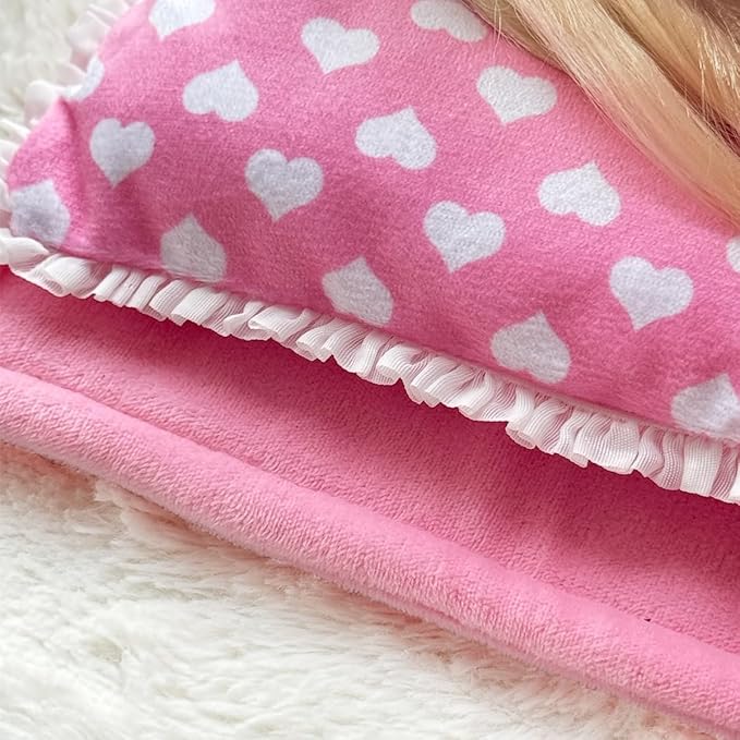 Baby Doll Accessories Dollhouse Bedding Set - Doll Blanket, Pillow & Mattress Playset for 18" Dolls,Gifts for Boys Girls Ages 3 4 5 Year Old (Pink Heart)