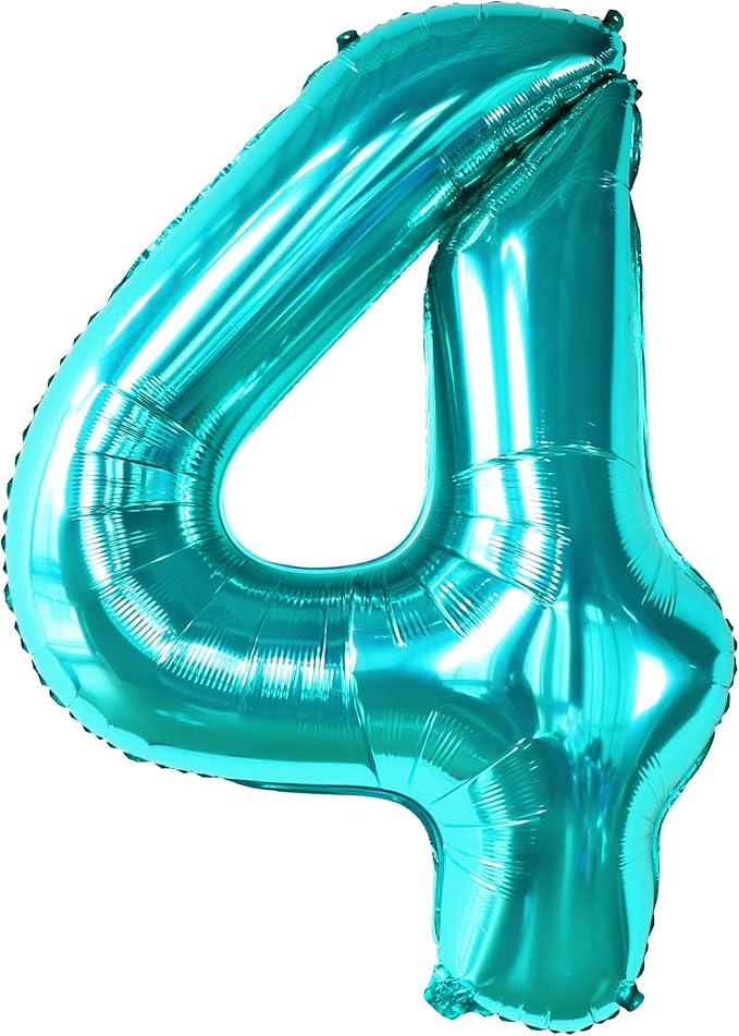 KatchOn, Giant Aqua Blue Number 4 Balloon - 40 Inch | Mermaid Number 4 Balloon for Birthdays | 4th Birthday Balloons, Mermaid Birthday Decorations | Teal 4 Balloon for Aqua Blue Party Decorations