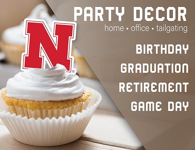 Nebraska Huskers Cupcake Topper Party Supplies for Football, Birthday, Graduation Party Decorations (24 Pieces) (Nebraska Cornhuskers)