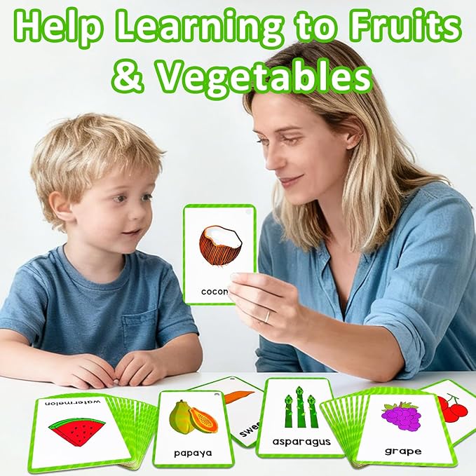 Learning Flashcards Fruits Vegetables, 48 Different Fruits Vegetable, Social Learning Card for Kids