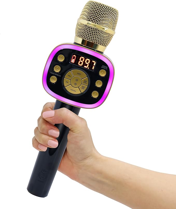 Carpool Karaoke Machine for Kids & Adults, Carpool Karaoke The Mic 2.0 - Wireless & Bluetooth Karaoke Microphone with Voice Changing Sound Effects as White Elephant Gift - Gold & Black