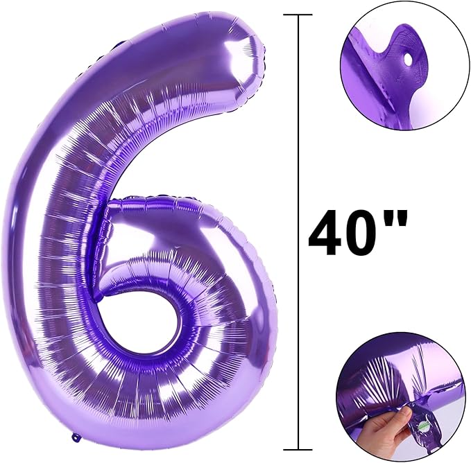 40 Inch Balloon Purple Number 6 Big Foil Helium Number Balloons Giant Mylar Number 6 Balloons 16 60 66 Birthday Anniversary Party Decorations Supplies