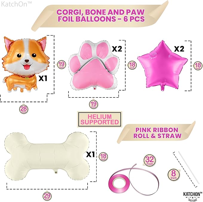 KatchOn Dog Balloon for Party - 28 Inch, Pack of 6 | Paw Balloons, Birthday Decorations | Party Supplies | Puppy Decorations