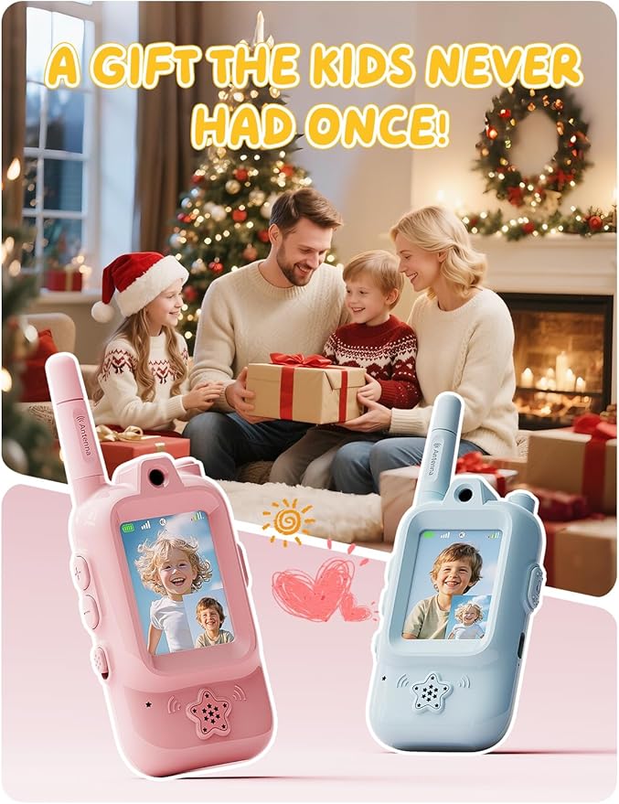 Video Walkie Talkies for Kids, Handheld 2 Pack Rechargeable Video Intercom Kids Walkies Talkies, Indoor Outdoor Toys for Family Games, Outside, Camping, Hiking for Boys Girls Ages 3-12 (Blue/Pink)