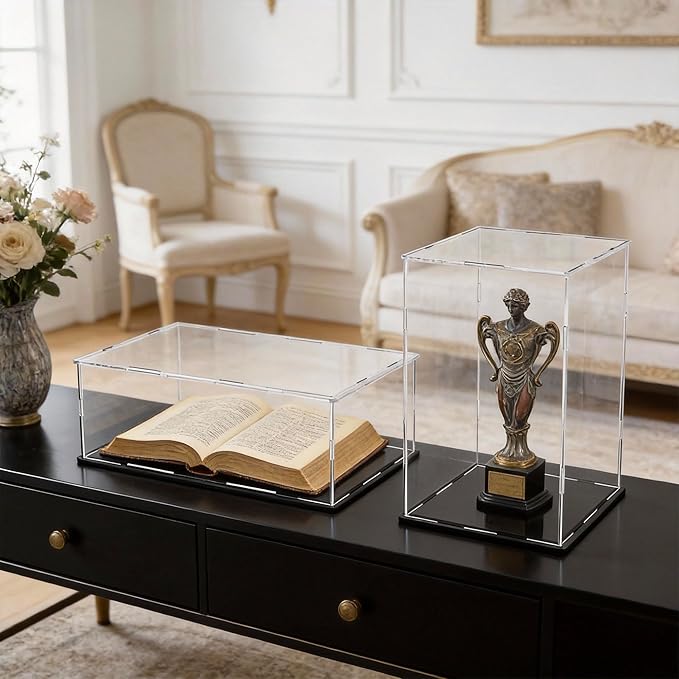 Acrylic Display Case for Red Wine Bottle and Dolls, Versatile Clear Acrylic Display Box with Black Base for Showcase and Displaying, 7x7x16-inch