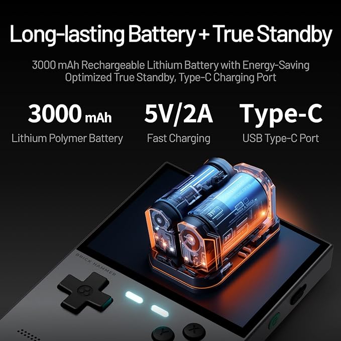 TRIMUI Brick Hammer Retro Handheld Game Console – Metal CNC Aluminum Alloy Body, 3.2" IPS Screen, 8GB Storage, Expandable to 1TB, Built-in 3000mAh Battery