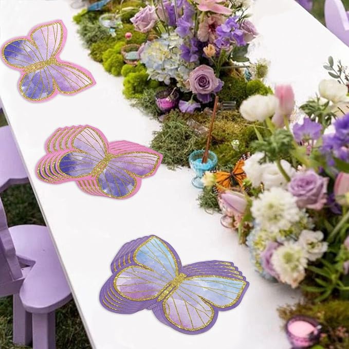 100Pcs Butterfly Napkins, 10.2 x 12.6 Inches, Fairy Napkin, Spring Flower Party Napkins, Fairy Table Decorations Floral Napkin for Weddings Floral Spring Butterfly Birthday Decorations