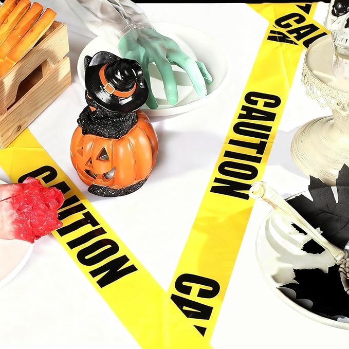 Irenare 3 Pcs Halloween Construction Birthday Party Supplies Disposable Plastic Caution Tape Construction Table Cloth Dump Truck Themed Table Cover Decoration for Halloween 54 x 108 in (White)