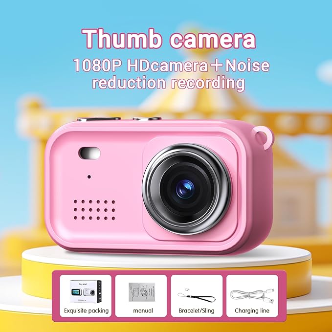 Kids Camera, 1080P HD Digital Camera for Boys and Girls, Birthday Toy, for Kids Age 3 4 5 6 7 8 9 10 with 4GB SD Card, Pictures & Videos Recording (Pink)