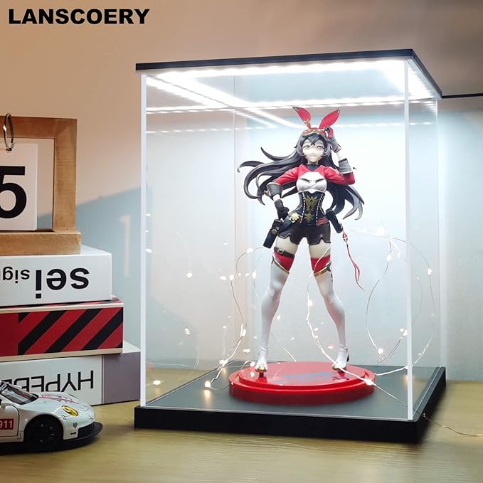 LANSCOERY RGB Lighted Acrylic Display Case, Dustproof Showcase Box with UV Protection for Figures, Collectibles, Toys - 17.7x17.7x17.7inch